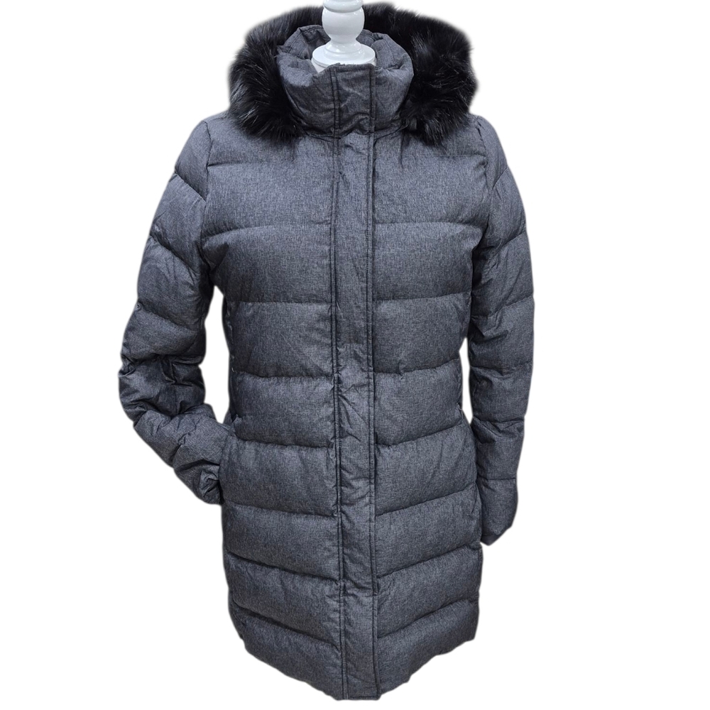 Lands' End Gray Puffer Jacket with Black Fur Trim